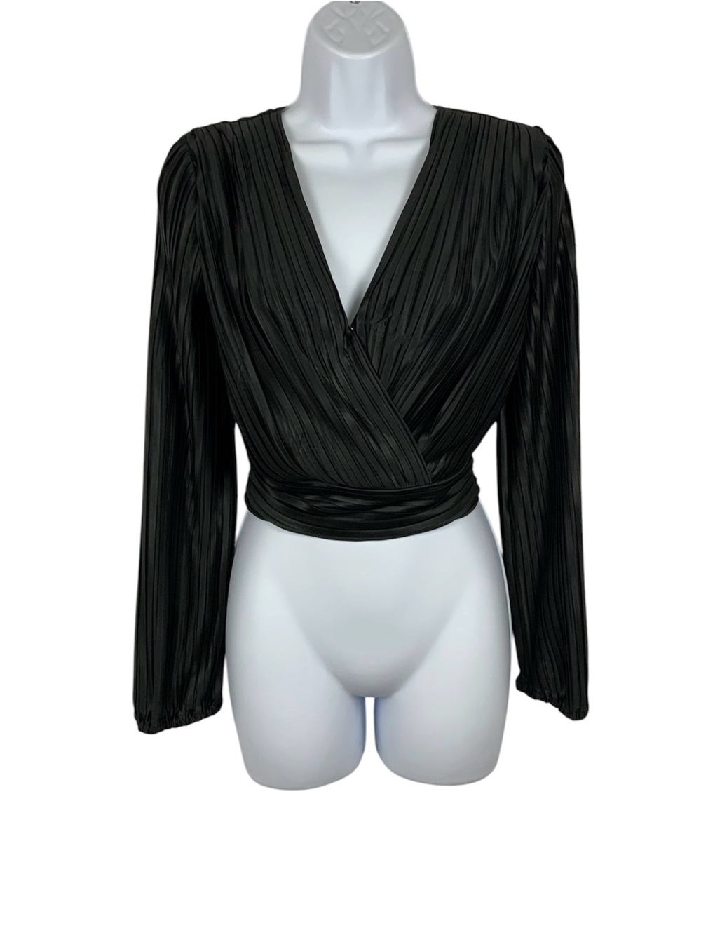 Japna Women’s Black Pleated V-Neck Blouse